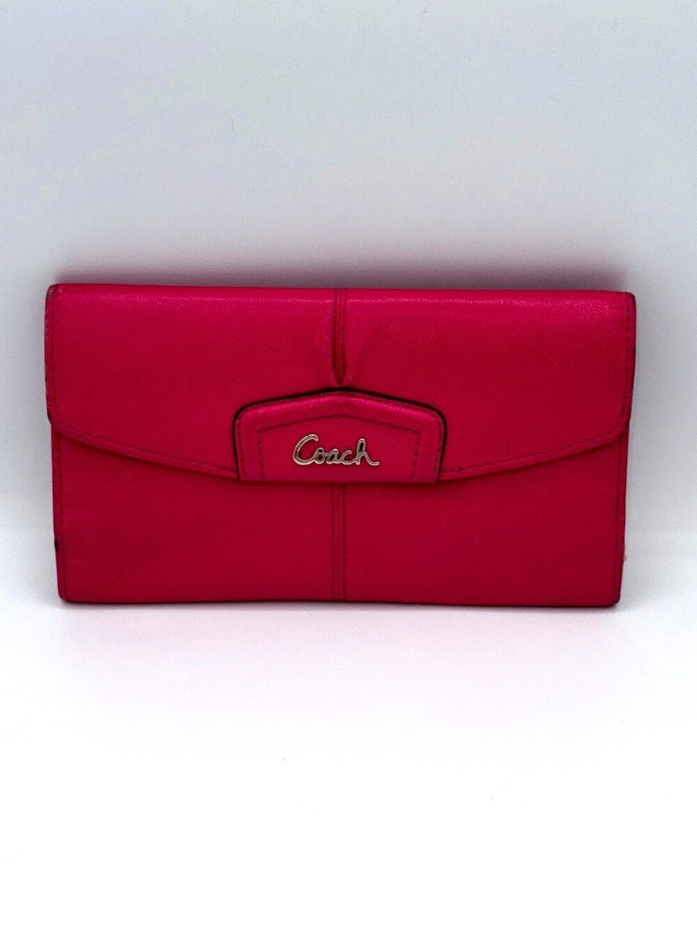 Coach Pink Leather Flap Wallet – Snap Closure Continental Style